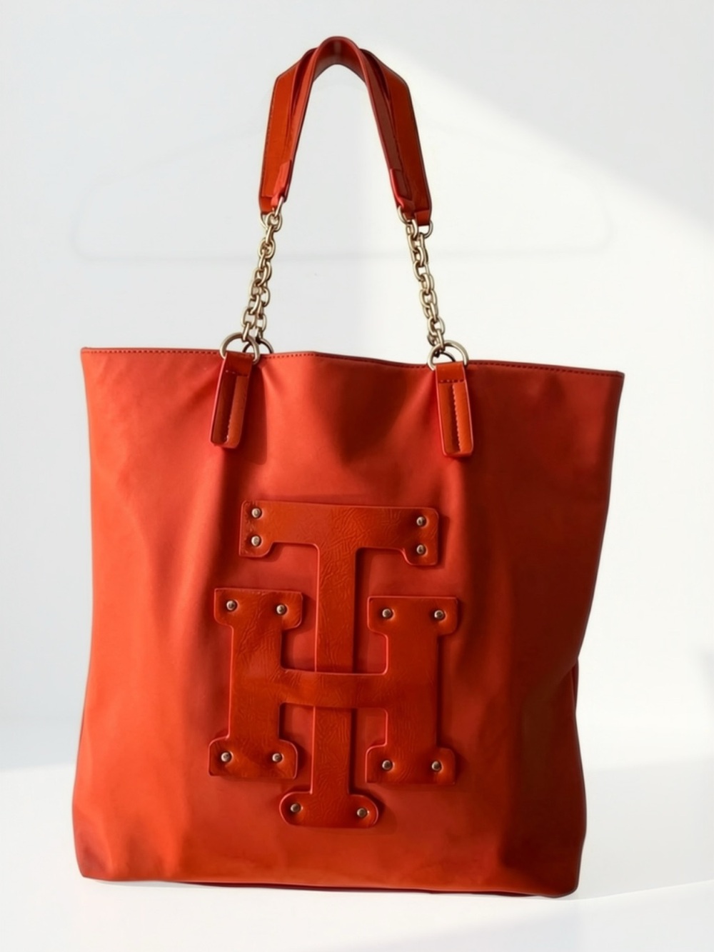 Tommy Hilfiger Orange Tote Bag | Gold Hardware | Large Shoulder Bag